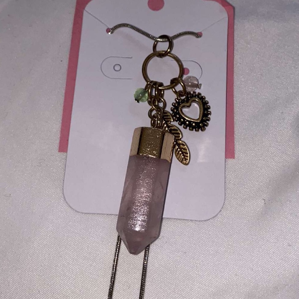 Pink crystal necklace with charms